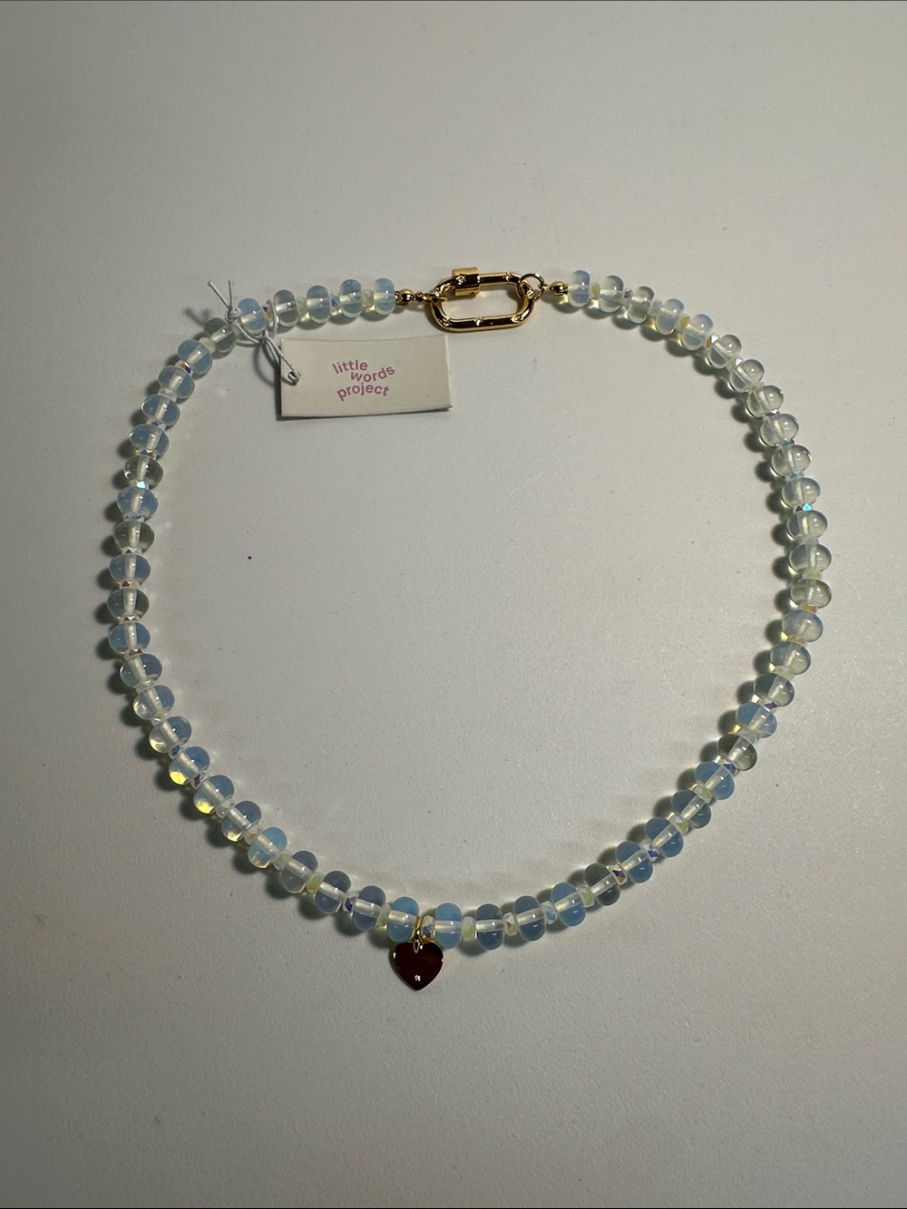 Little Words Project opalescent bead necklace shimmering blue with gold accent - Picture 5 of 7
